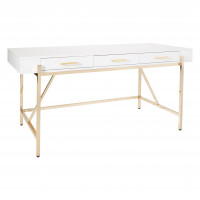 OSP Home Furnishings BWY64-WH Broadway Desk with White Gloss and Gold Plated Finish